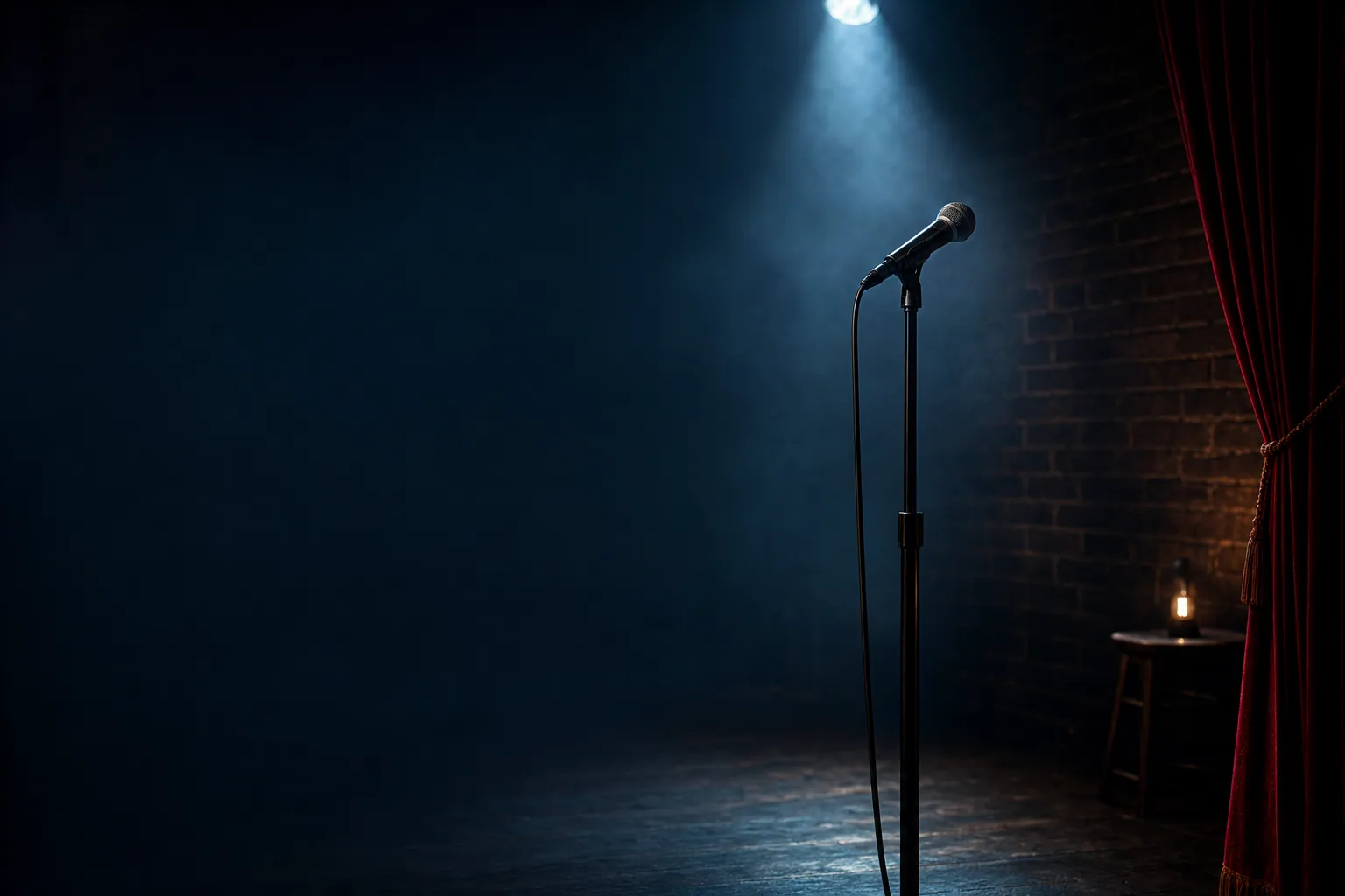 Open microphone under a spotlight
