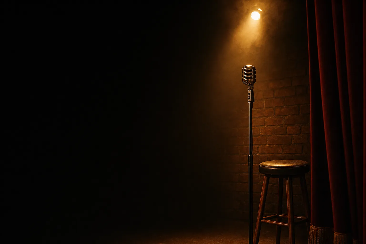 Stand-up microphone under warm stage lighting