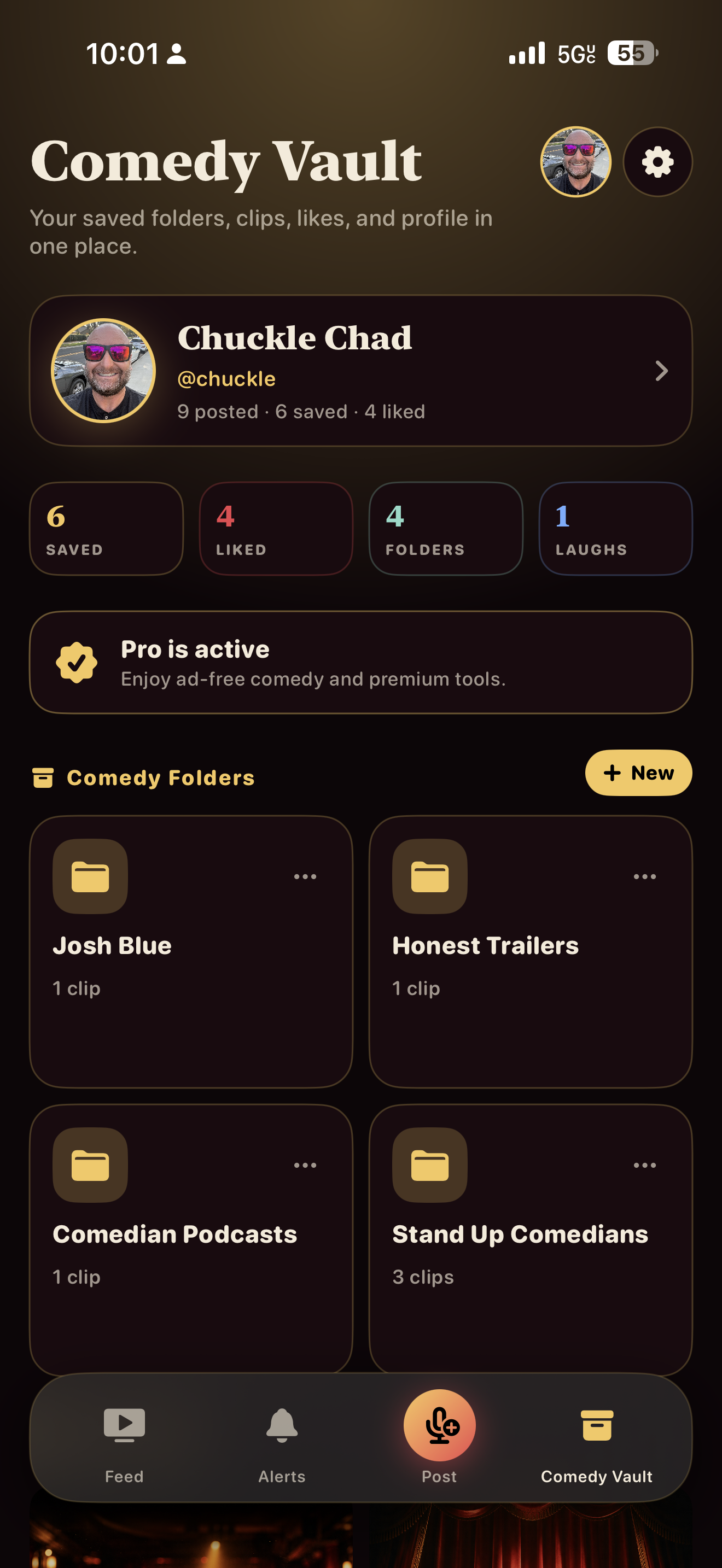 Chuckle Comedy Vault with saved clip folders